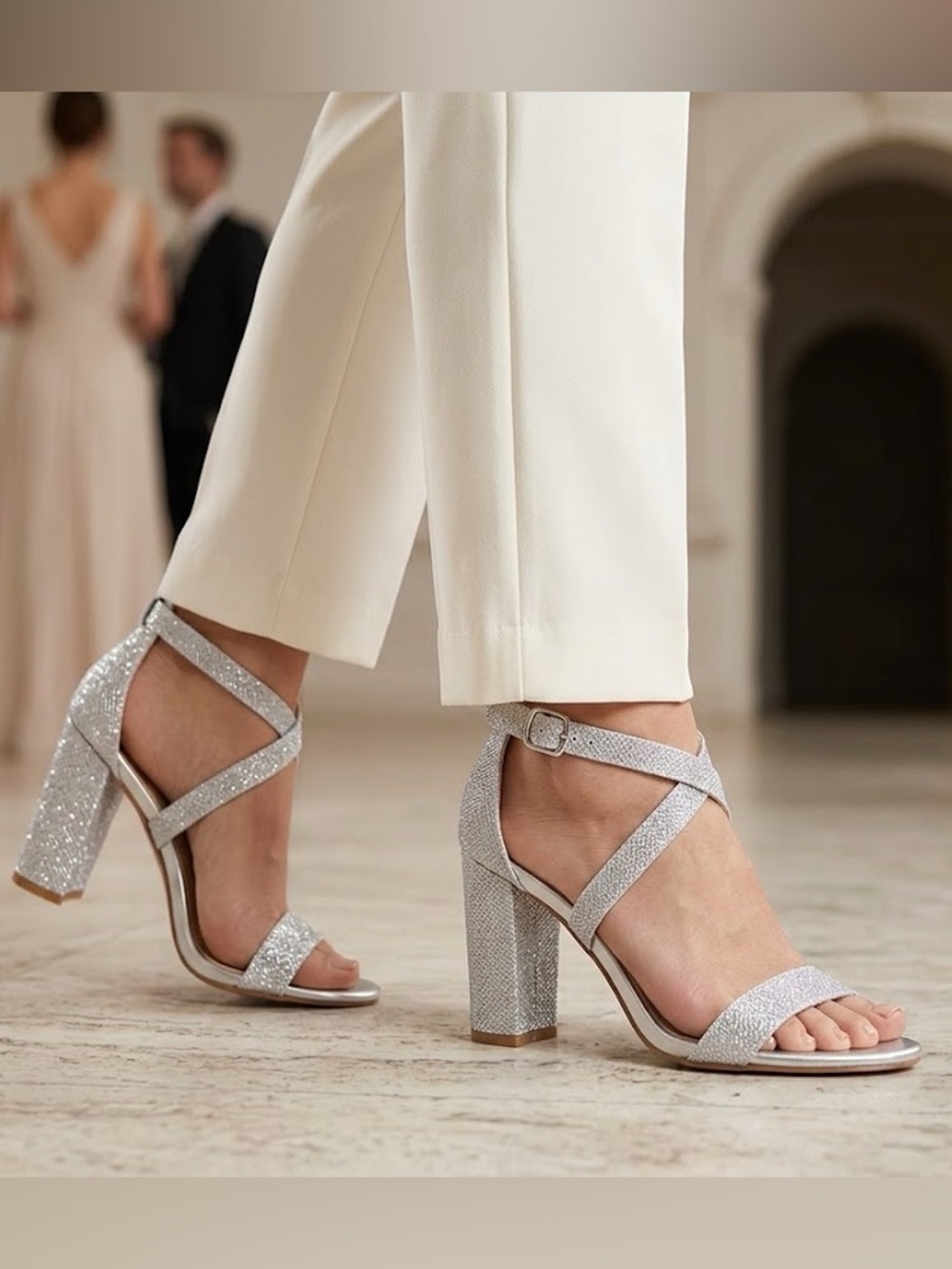 NEW IDIFU Women's Silver Chunky High Heel 8.5 Sandal Strappy Open toe Prom shoes